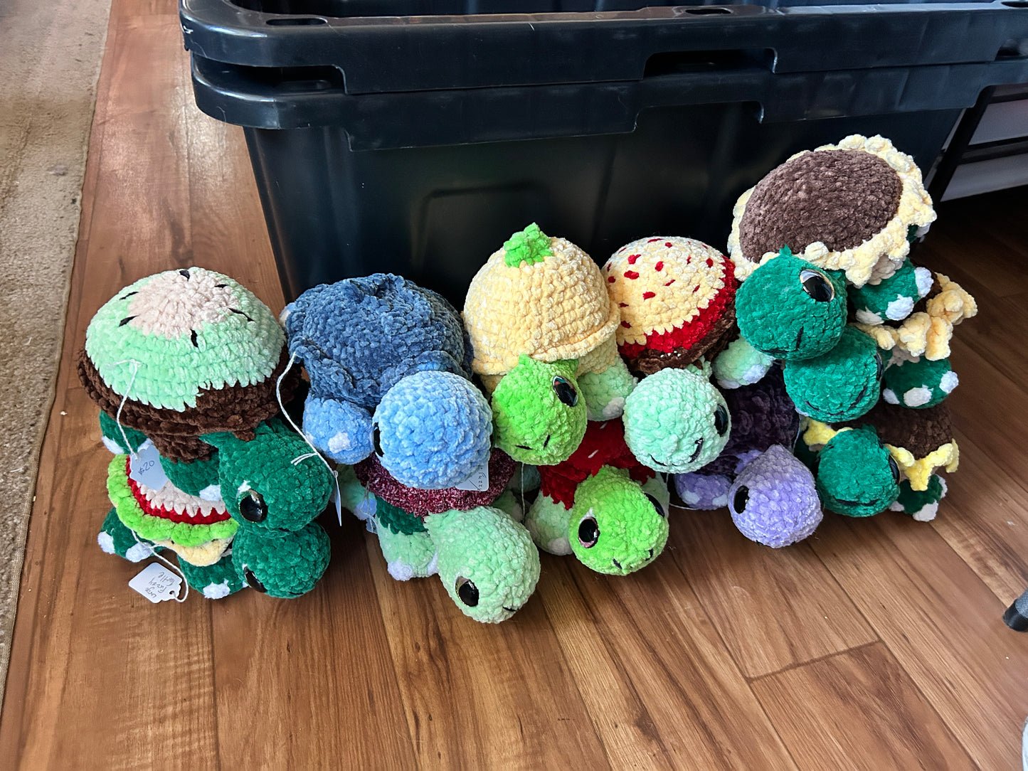 Large crocheted Flower and food shell turtles