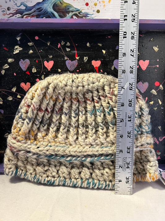 Wool adult hat pony style- off white variegated